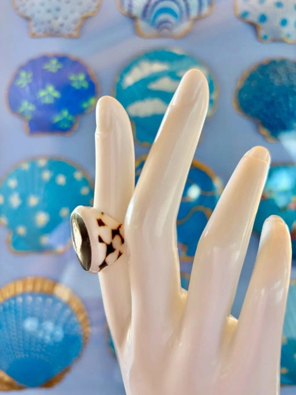 Flea Cone Shell Ring - Cocktail Ring - mother of pearl top